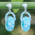 Blown glass beaded dangle earrings, 'Lagoon Sentiment' - Handblown Glass Beaded Dangle Earrings in Lagoon Blue Hues