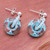 Blown glass beaded dangle earrings, 'Lagoon Sentiment' - Handblown Glass Beaded Dangle Earrings in Lagoon Blue Hues