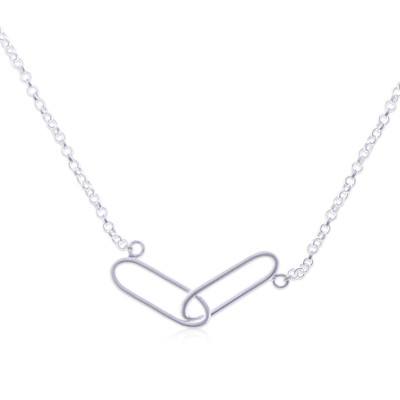 Sterling silver pendant necklace, 'Linked Look' - Paper Clip-Themed Modern Sterling Silver Pendant Necklace