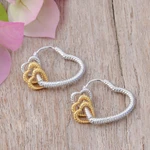 Gold-accented hoop earrings, 'Lovely Hearts' - 18k Gold-Accented Hoop Earrings with Heart-Themed Charms