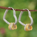 Gold-accented hoop earrings, 'Lovely Hearts' - 18k Gold-Accented Hoop Earrings with Heart-Themed Charms