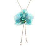 Gold-accented natural flower lariat necklace, 'River Fantasy' - Turquoise Orchid Lariat Necklace with 22k Gold-Plated Chain
