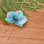 Gold-accented natural flower lariat necklace, 'River Fantasy' - Turquoise Orchid Lariat Necklace with 22k Gold-Plated Chain