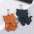 Leather keychains, 'Charming Kitties' (pair) - Two Brown and Teal Leather Cat Keychains with Brass Chains