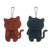 Leather keychains, 'Charming Kitties' (pair) - Two Brown and Teal Leather Cat Keychains with Brass Chains