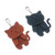 Leather keychains, 'Charming Kitties' (pair) - Two Brown and Teal Leather Cat Keychains with Brass Chains
