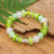 Blown glass and crystal beaded stretch bracelet, 'Dazzling Spell' - Art Glass and Crystal Beaded Stretch Bracelet in Light Green
