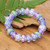 Blown glass and crystal beaded stretch bracelet, 'Tender Spell' - Purple-Hued Blown Glass and Crystal Beaded Stretch Bracelet