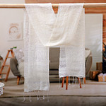 Thai Hand-Loomed 100% Silk Scarf with Fringes in Ecru Beige, 'Ecru Splendor'