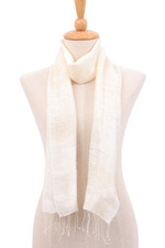 Silk scarf, 'Ecru Splendor' - Thai Hand-Loomed 100% Silk Scarf with Fringes in Ecru Beige