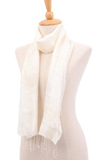 Silk scarf, 'Ecru Splendor' - Thai Hand-Loomed 100% Silk Scarf with Fringes in Ecru Beige