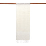Silk scarf, 'Ecru Splendor' - Thai Hand-Loomed 100% Silk Scarf with Fringes in Ecru Beige