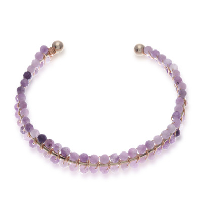 Amethyst beaded cuff bracelet, 'Life of Enchantment' - Lavender Amethyst Beaded Cuff Bracelet Handmade in Thailand