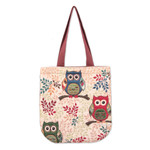 Cotton blend shoulder bag, 'Morning Hoots' - Beige and Burgundy Owl-Themed Cotton Blend Shoulder Bag