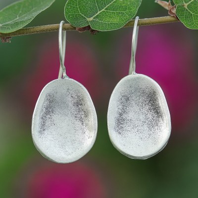 Silver drop earrings, 'Geometric Oval Charm' - Oval-Shaped Matte-Finished 950 Silver Drop Earrings