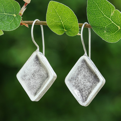 Silver drop earrings, 'Geometric Rhombus Charm' - Rhombus-Shaped Modern Silver Drop Earrings from Thailand