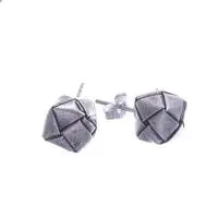 Silver stud earrings, 'Minimalist Cube' - Cube-Themed Woven-Like Hill Tribe Silver Stud Earrings