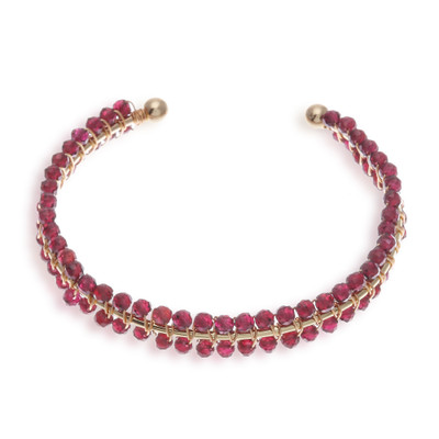 Gold-accented garnet beaded cuff bracelet, 'Red Lively Colors' - Garnet Beaded Polished 14k Gold-Accented Cuff Bracelet