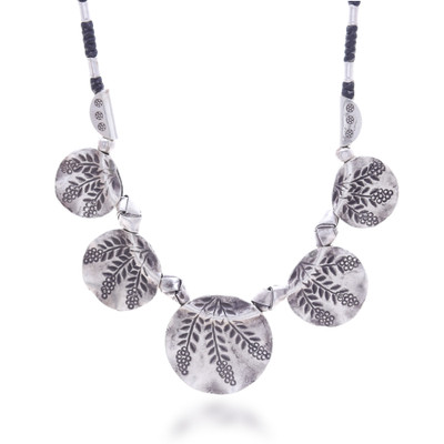 Silver pendant necklace, 'Bold Leaves' - Hill Tribe Silver Pendant Necklace with Leaf Patterns