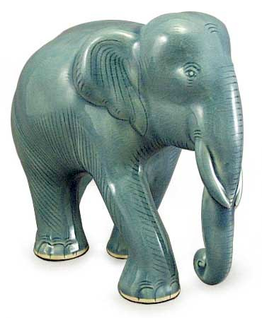 Celadon Ceramic Elephant Sculpture - Blue Elephant | NOVICA