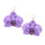 Gold-accented natural orchid dangle earrings, 'Purple Whisper' - Gold-Accented Resin-Coated Natural Orchid Dangle Earrings