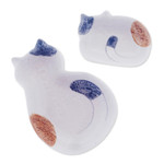Ceramic catchalls, 'Feline Family' (pair) - 2 Abstract Cat-Themed Whimsical Glazed Ceramic Catchalls