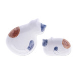 Ceramic catchalls, 'Feline Family' (pair) - 2 Abstract Cat-Themed Whimsical Glazed Ceramic Catchalls