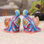 Wood figurines, 'Feline Waves' (set of 2) - Artisan-Made 2-Piece Painted Raintreed Wood Cat Figurine Set