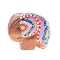 Wood figurine, 'Tiny Beloved' - Thai-Made Floral Painted Raintree Wood Elephant Figurine