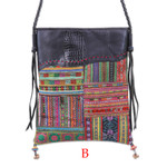Leather-accented cotton blend sling bag, 'Perfect Patchwork' - Hill Tribe Patchwork Leather-Accented Cotton Blend Sling Bag