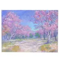 'Phulomlo' - Spring-Themed Cherry Blossom Impressionist Oil Painting
