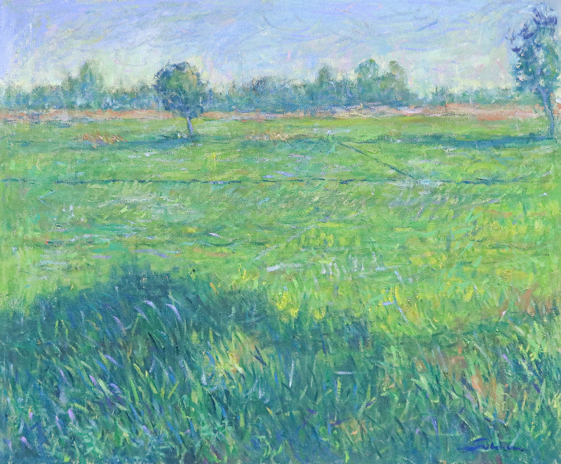 Cagbas Rice Field Signed Impressionist Green Rice Field Oil on Canvas Painting - Rain ...