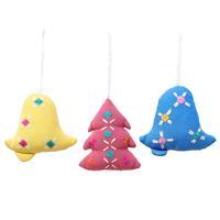 Rayon ornaments, 'Pastel Eve' (set of 3) - Thai-Made Christmas-Themed 3-Piece Floral Rayon Ornament Set