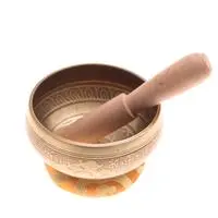 Brass alloy singing bowl set, 'Yellow Eternal Balance' (3 pieces) - Thai 3-Piece Brass Alloy Singing Bowl Set with Wooden Mallet