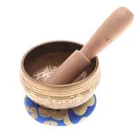 Brass alloy singing bowl set, 'Indigo Spiritual Journey' (3 pieces) - Blue Brass Alloy Singing Bowl Set with Wooden Mallet (3 Pcs)