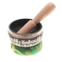 Copper alloy singing bowl set, 'Green Spiritual Harmony' (3 pieces) - 3-Piece Copper Alloy Singing Bowl Set with Mango Wood Mallet