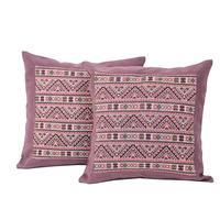 Cotton cushion covers, 'Heritage Weave' (pair) - Thai Hill Tribe Geometric Cotton Cushion Covers (Pair)