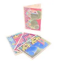 Batik cotton and paper greeting cards, 'Shy Trunks' (set of 4) - 4-Piece Batik Cotton and Paper Elephant Greeting Card Set