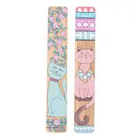 Wood bookmarks, 'Feline Literature' (set of 2) - Hand-Painted Cat-Themed 2-Piece Longan Wood Bookmark Set