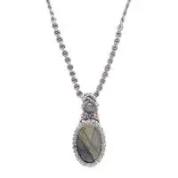 Labradorite macrame pendant necklace, 'Grey Grandeur' - Bohemian Adjustable Labradorite Macrame Pendant Necklace