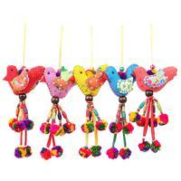 Cotton blend ornaments, 'Greeting Flock' (set of 5) - Folk Art-Inspired 5-Piece Cotton Blend Bird Ornament Set