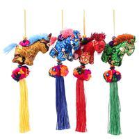 Cotton ornaments, 'Gallop in Colors' (set of 4) - Embroidered 4-Piece Rayon and Cotton Horse Ornament Set