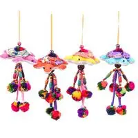 Cotton blend ornaments, 'Joyful Turtles' (set of 4) - 4 Cotton Blend Turtle Christmas Ornaments with Pompom Bell