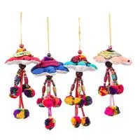 Cotton blend ornaments, 'Holiday Turtles' (set of 4) - 4 Turtle-Themed Cotton Blend Ornaments with Pompoms Bells