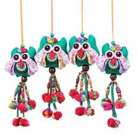Cotton blend ornaments, 'Lagoon Owls' (set of 4) - Green-Palette Owl-Themed 4-Piece Cotton Blend Ornament Set