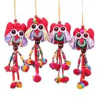 Cotton blend ornaments, 'Fire Owls' (set of 4) - Red-Palette Owl-Themed 4-Piece Cotton Blend Ornament Set