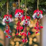Cotton blend ornaments, 'Fire Owls' (set of 4) - Red-Palette Owl-Themed 4-Piece Cotton Blend Ornament Set