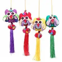 Cotton blend ornaments, 'Owl Veils' (set of 4) - Thai-Inspired Owl-Themed 4-Piece Cotton Blend Ornament Set