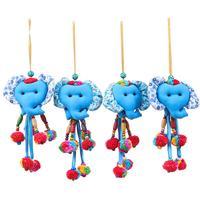 Cotton blend ornaments, 'Sky Ears' (set of 4) - Blue-Toned 4-Piece Cotton Blend Floral Elephant Ornament Set
