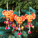 Cotton blend ornaments, 'Autumn Ears' (set of 4) - Floral 4-Piece Orange Cotton Blend Elephant Ornament Set